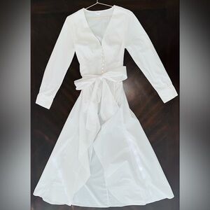 White Victorian-inspired High Low Button Down Ruffle Shirt Dress | 12